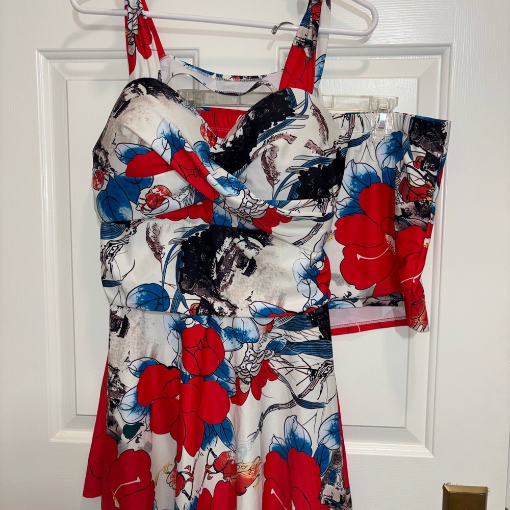 Rosegal Red and Blue Floral Bikini Set